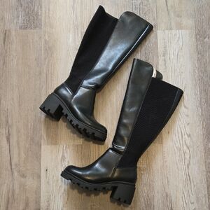 Black Knee-High Women's Lug Sole Boots